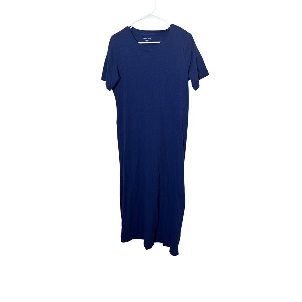 Eileen Fisher Dress Womens XS Blue Jersey T-Shirt Midi Side Slit Casual Travel